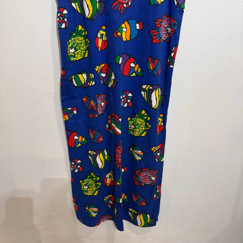 Jim Bay Original Blue Fish Print Sleeveless Maxi Dress Made in USA Sz OS - Picture 3 of 7